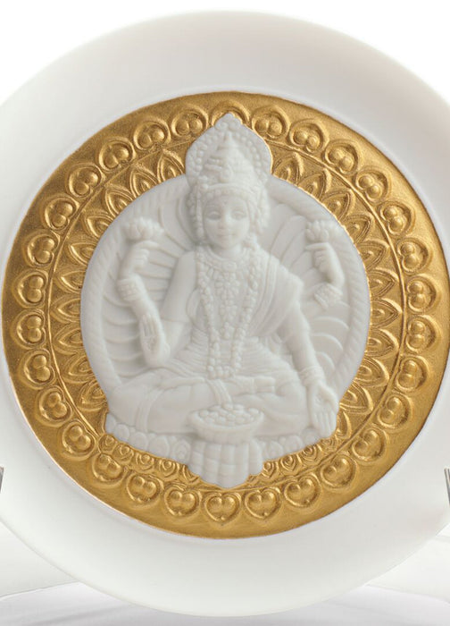 Lladro Goddes Lakshmi and Lord Ganesha Decorative Plates Set Golden Lustre