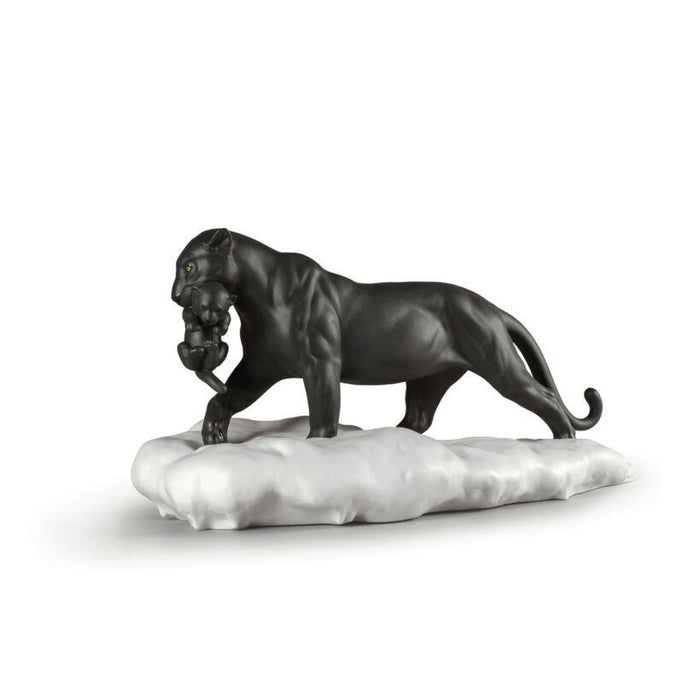 Lladro Black Panther with Cub Figurine