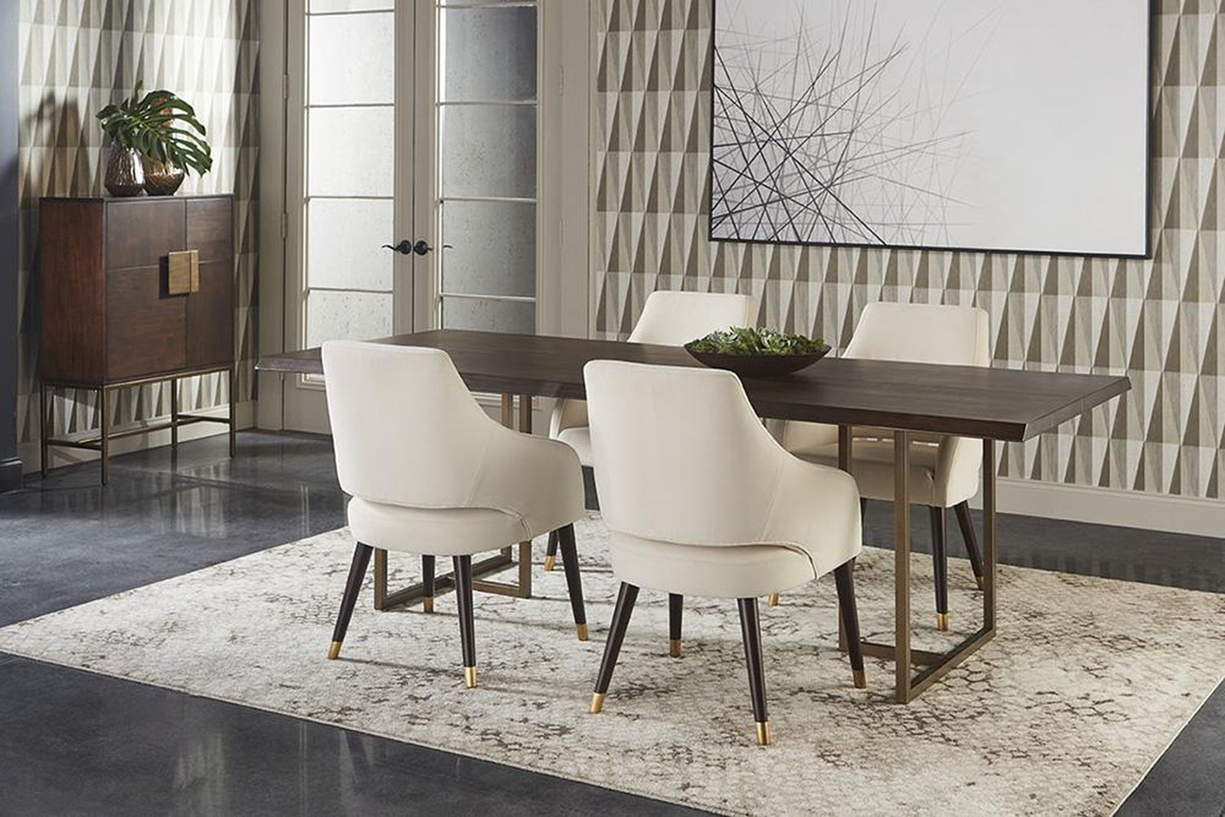 Sunpan Donnelly Dining Table Antique Brass, Dark Mango