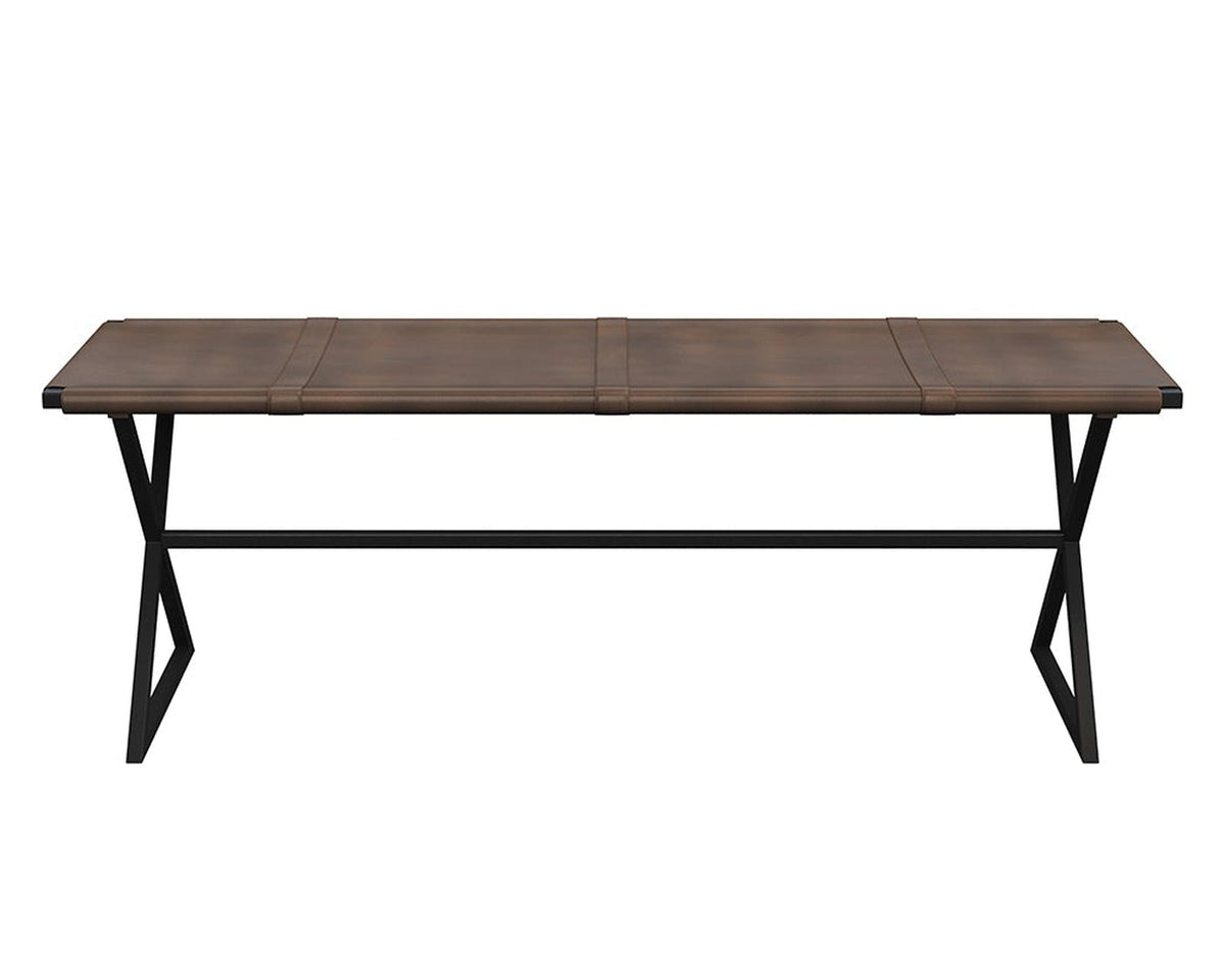 Sunpan Elon Bench - Vintage Cognac Leather Clearance