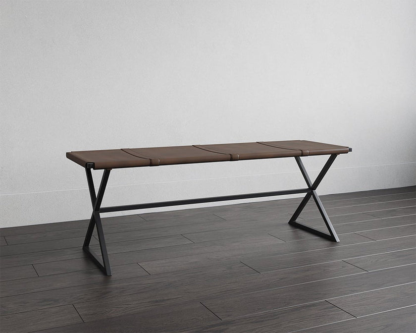 Sunpan Elon Bench - Vintage Cognac Leather Clearance