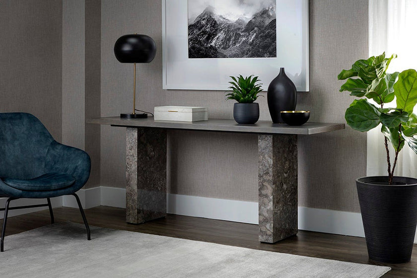 Sunpan Rebel Console Table - Grey Marble/Charcoal Grey Clearance