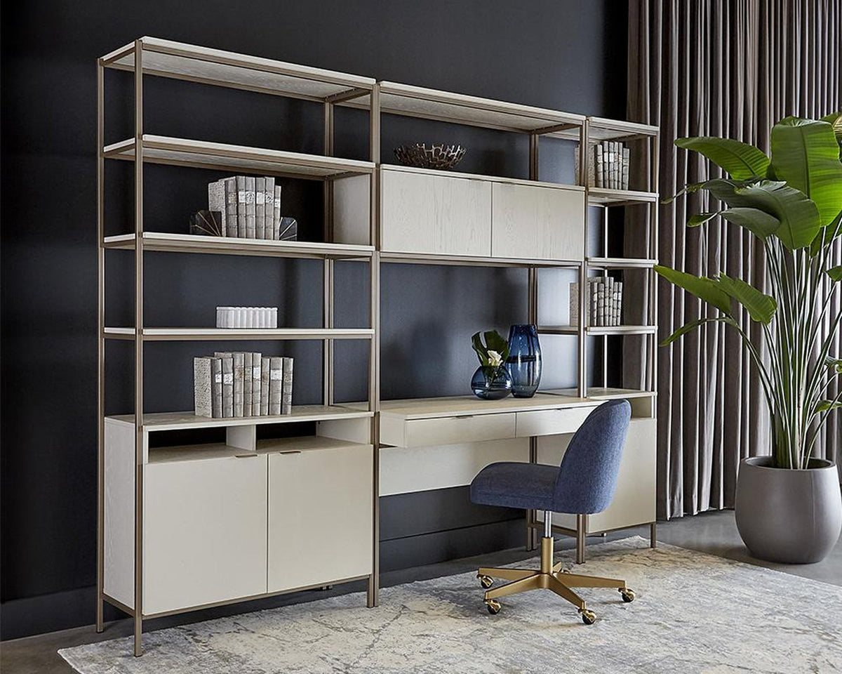 Sunpan Ambrose Modular Bookcase Champagne Gold Cream