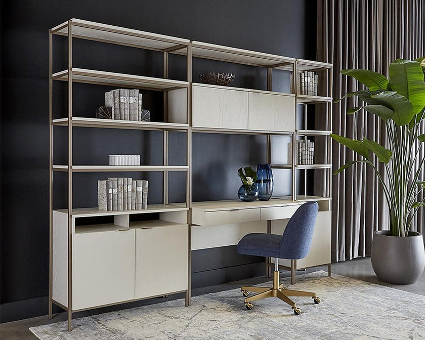 Sunpan Ambrose Modular Bookcase Champagne Gold Cream