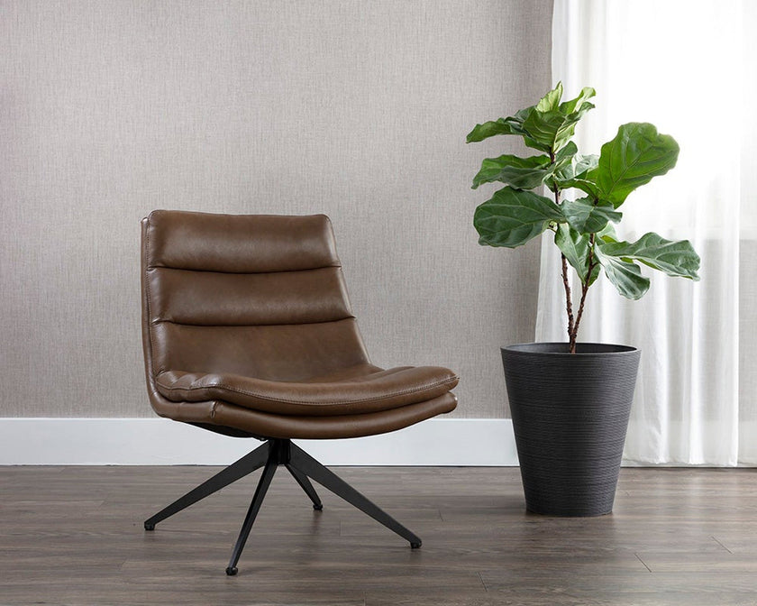 Sunpan Keller Swivel Lounge Chair - Missouri Mahogany Leather Clearance