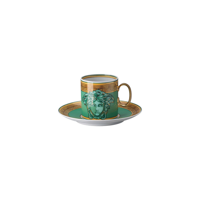 Versace Medusa Amplified Coffee Cup & Saucer in Green Coin