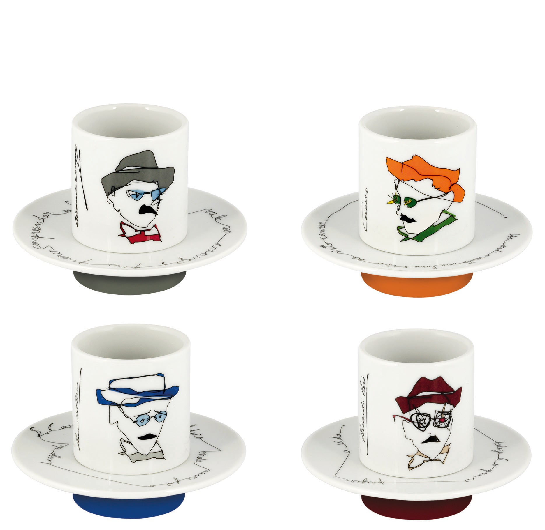Vista Alegre Heteronimos Coffee Cups & Saucers By Catarina Pestana - Set of 4