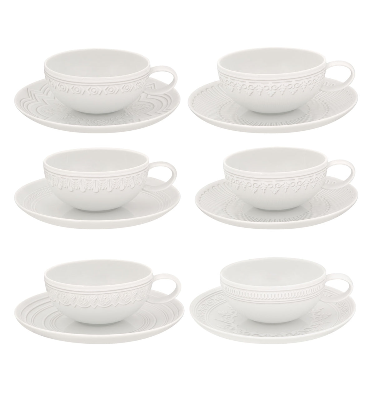 Vista Alegre Ornament Tea Cup & Saucer By Sam Baron - Set of 6