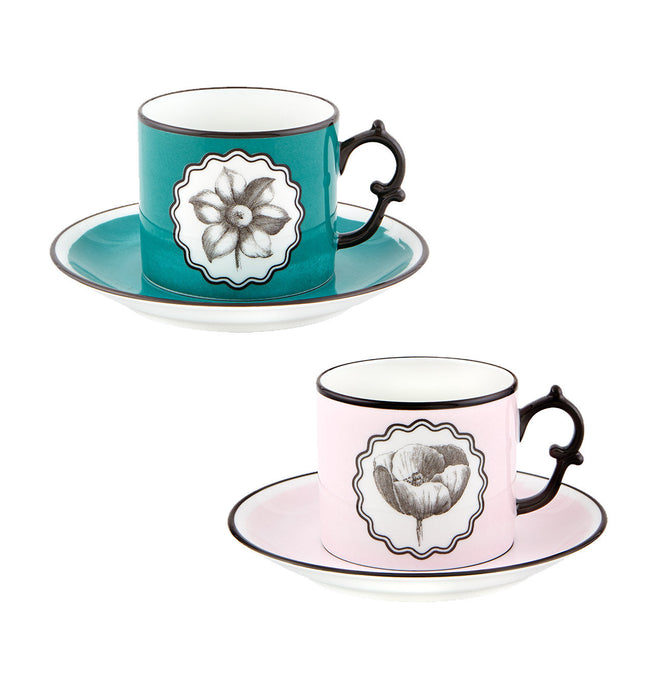 Vista Alegre Christian Lacroix - Herbariae Tea Cups And Saucer Pink And Peacock By Christian Lacroix - Set of 2