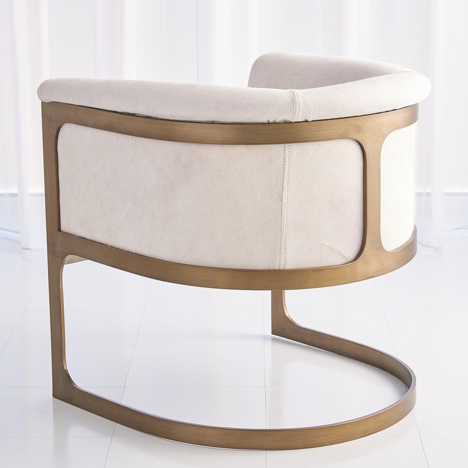 Global Views Ivory Antique Brass Regan Barrel Chair
