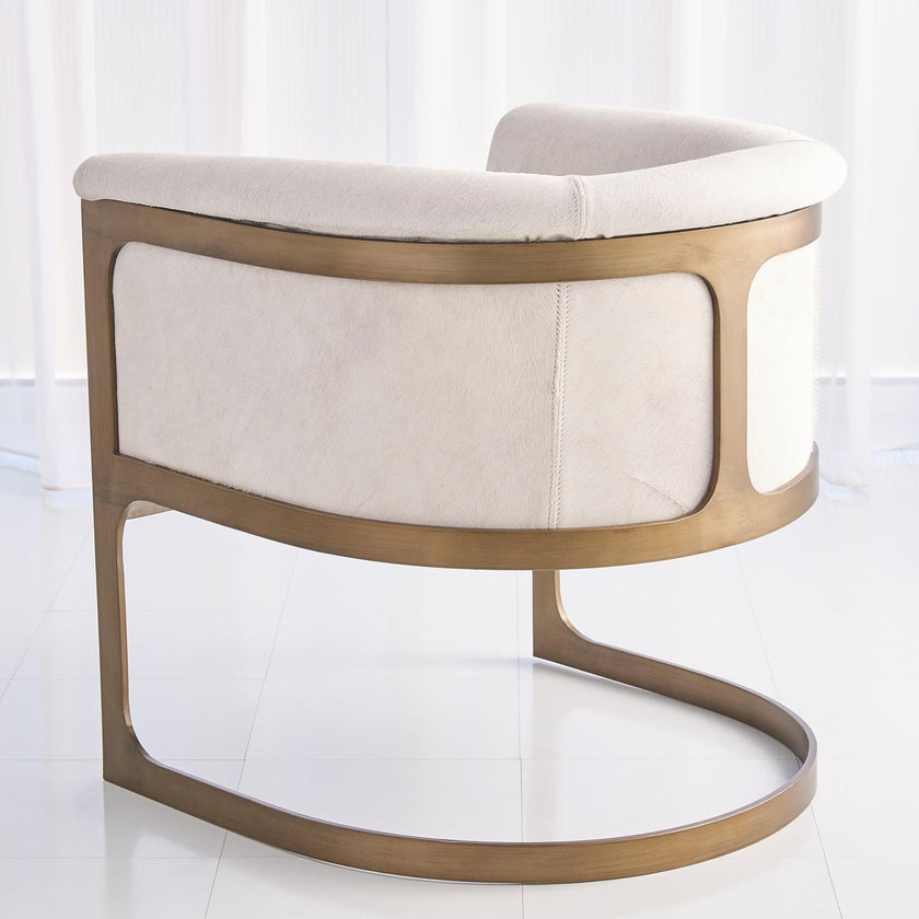 Global Views Ivory Antique Brass Regan Barrel Chair