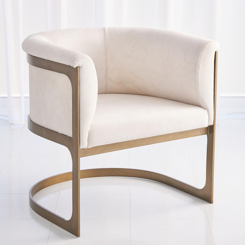 Global Views Ivory Antique Brass Regan Barrel Chair