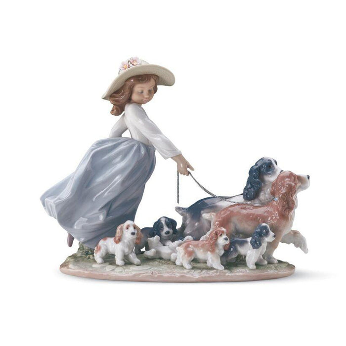 Lladro Puppy Parade Girl with Dogs Figurine