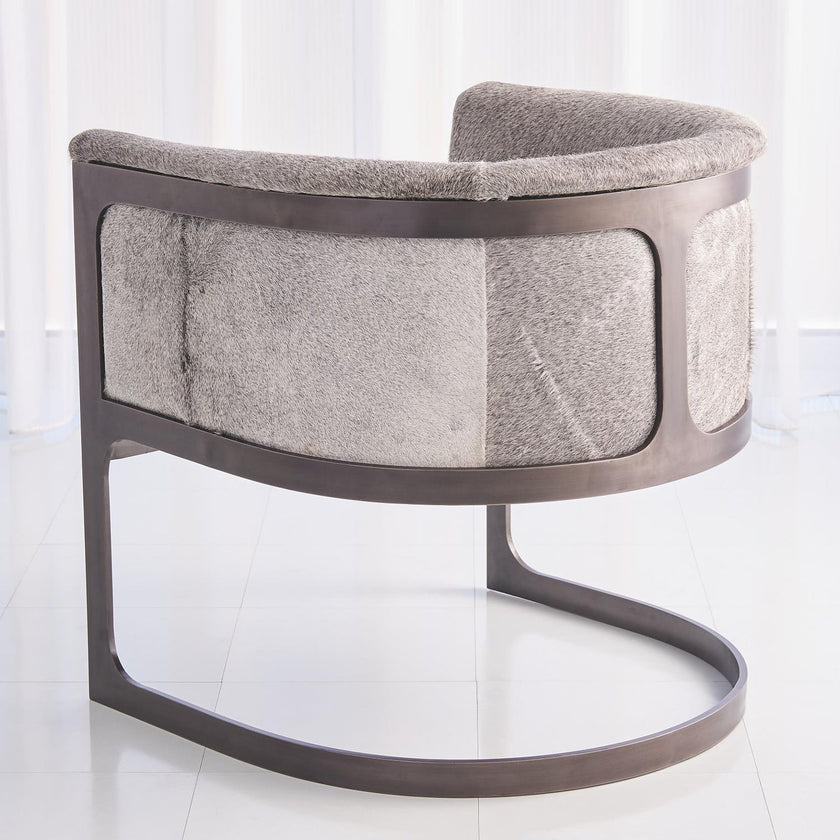 Global Views Ivory Antique Brass Regan Barrel Chair
