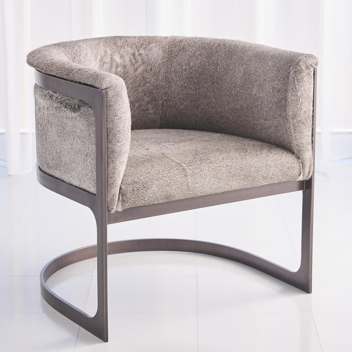 Global Views Ivory Antique Brass Regan Barrel Chair