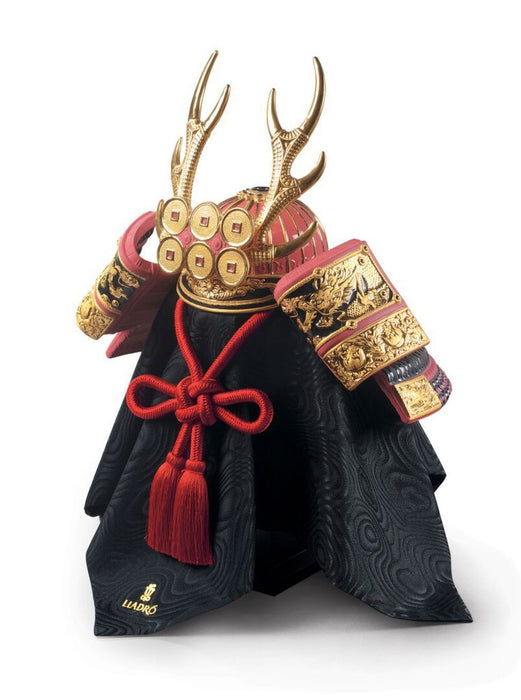 Lladro Red Samurai Helmet Figurine Golden Lustre