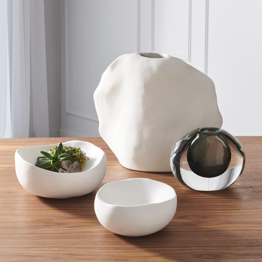 Global Views Matte White Organic Round Bowl