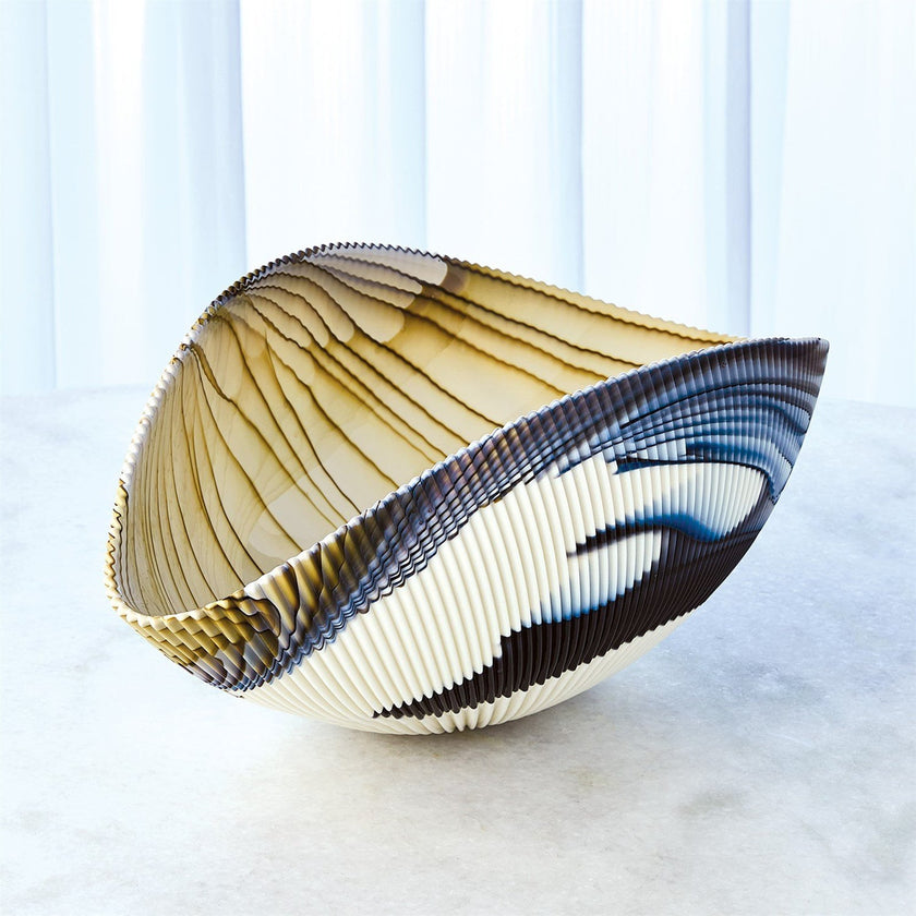 Global Views Blue Filigree Amber Pleated Bowl