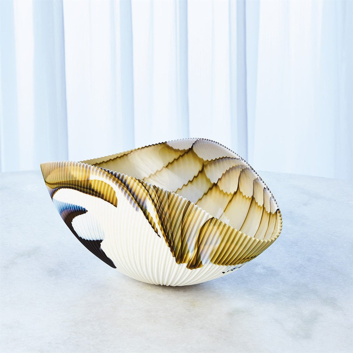 Global Views Blue Filigree Amber Pleated Bowl