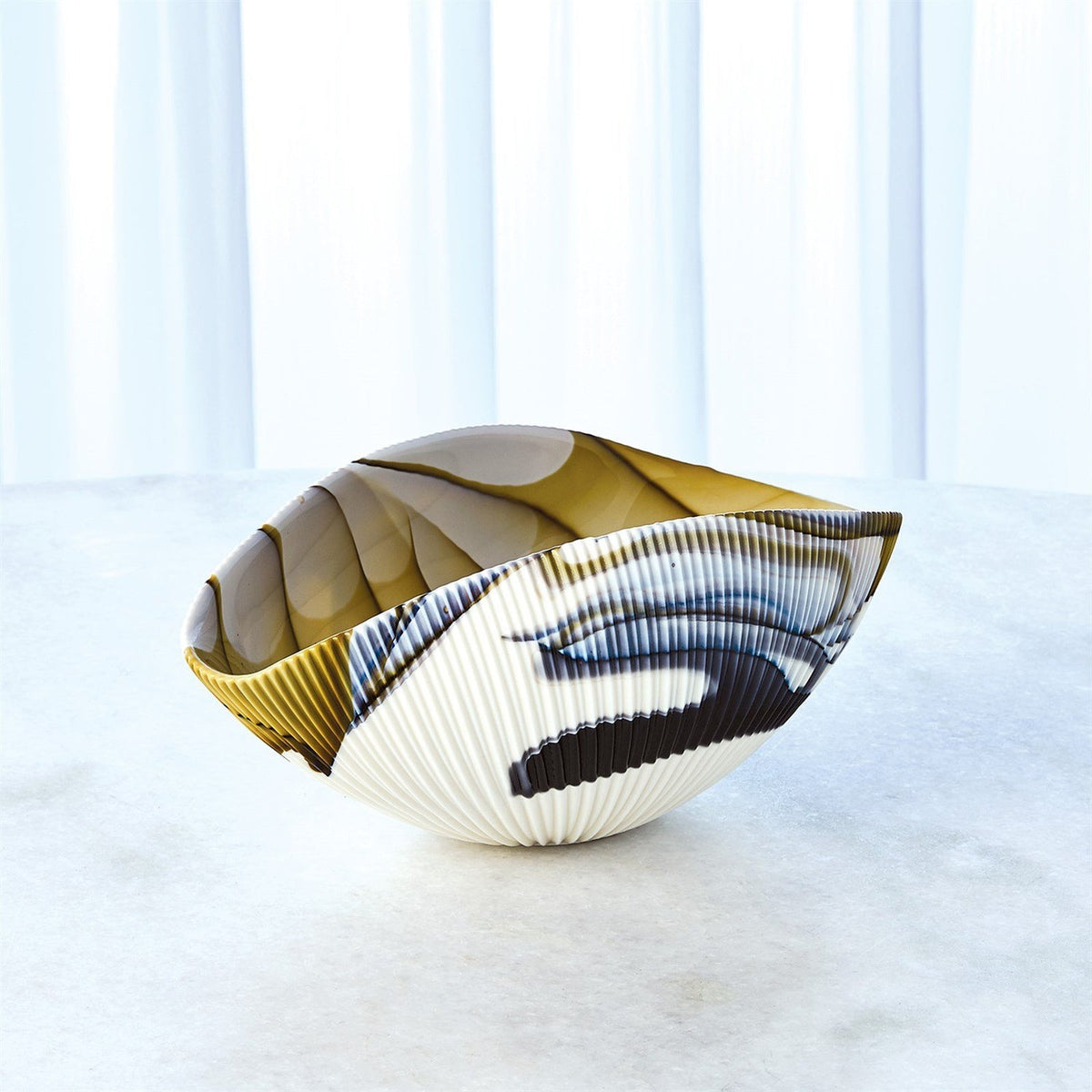 Global Views Blue Filigree Amber Pleated Bowl