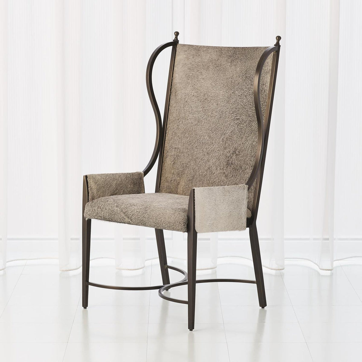 Global Views Grey Hair on Hide Iron Wing Chair