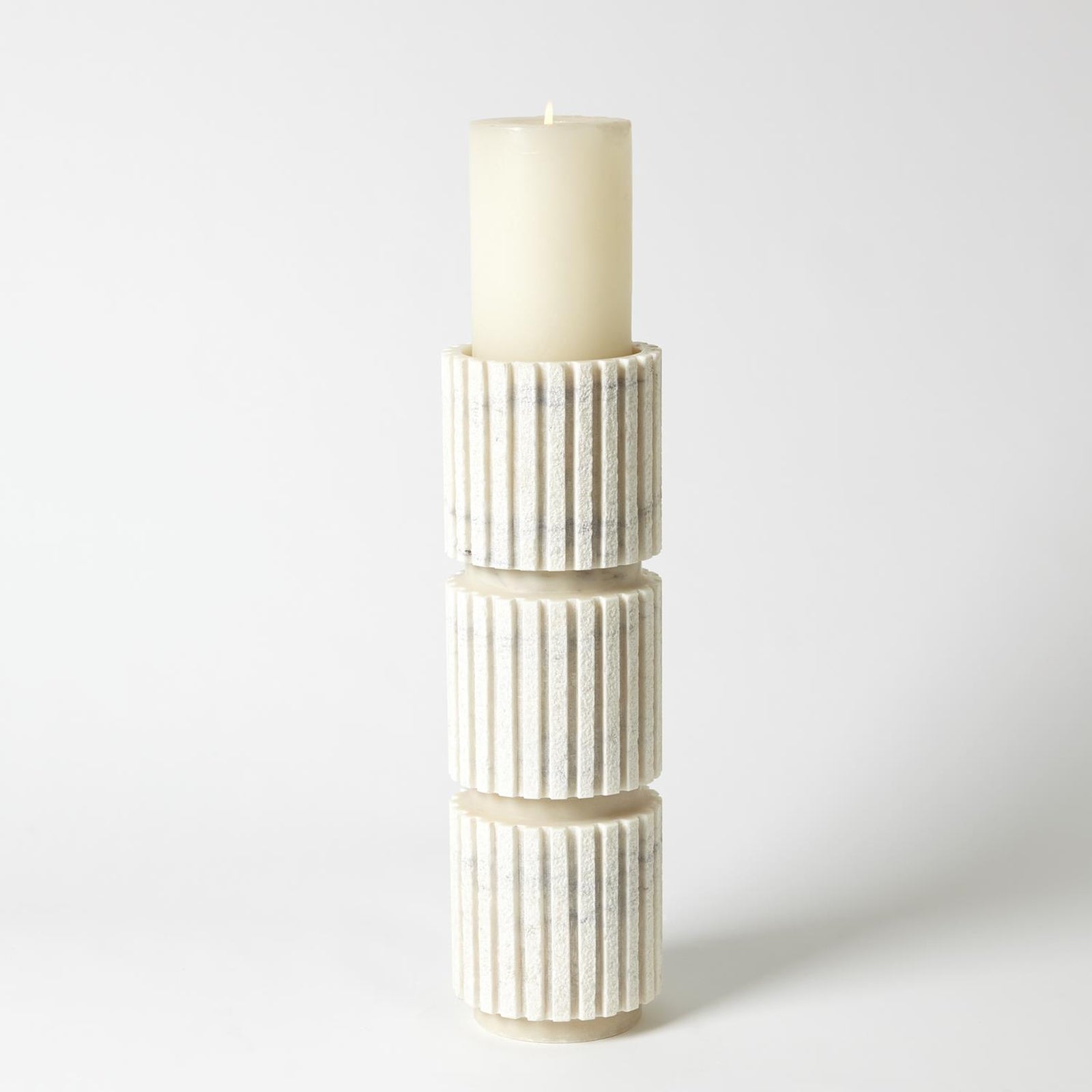 Global Views Channel Pillar Holder-White Marble