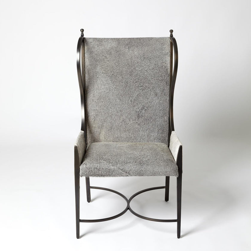 Global Views Grey Hair on Hide Iron Wing Chair