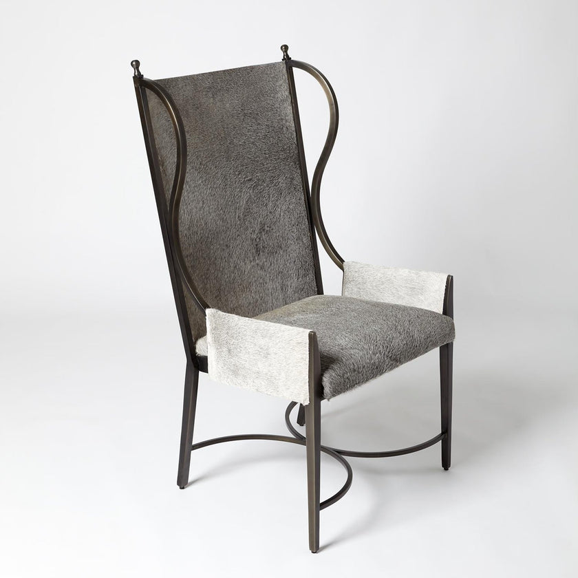 Global Views Grey Hair on Hide Iron Wing Chair
