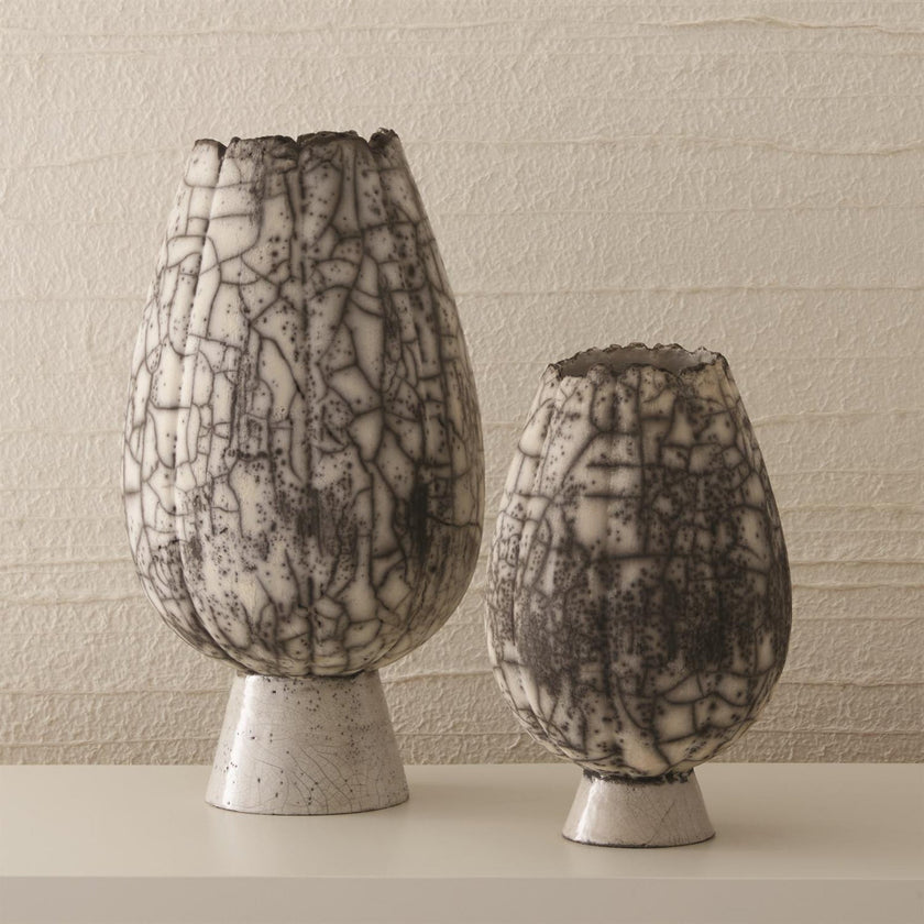 Global Views Black Raku Crackled Footed Vase