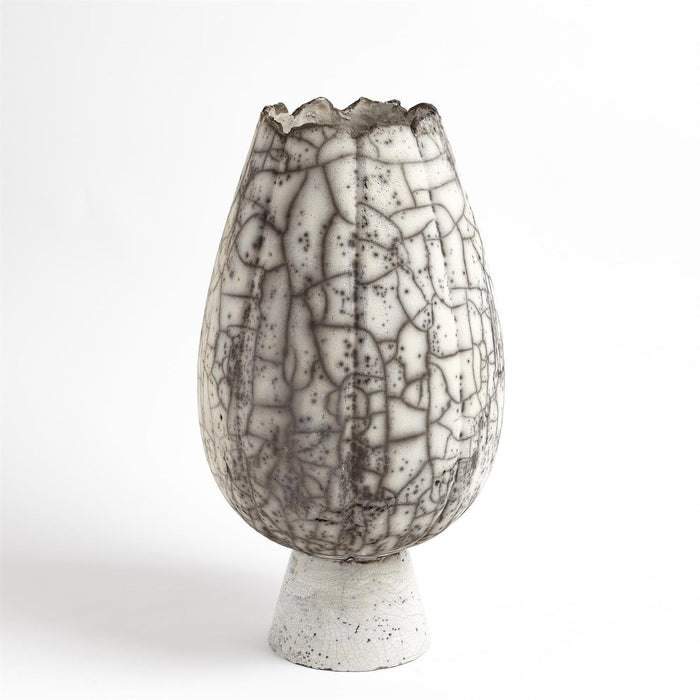 Global Views Crackled Footed Vase-Black Raku