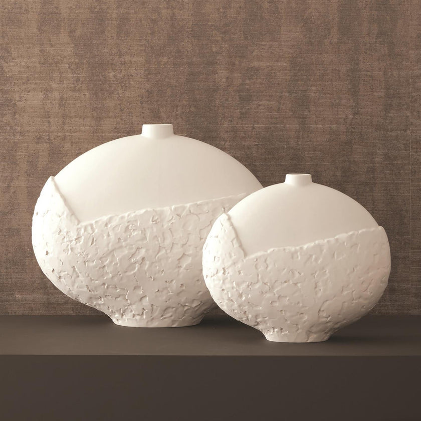 Global Views Matte White Asymmetrical Stipple Vase