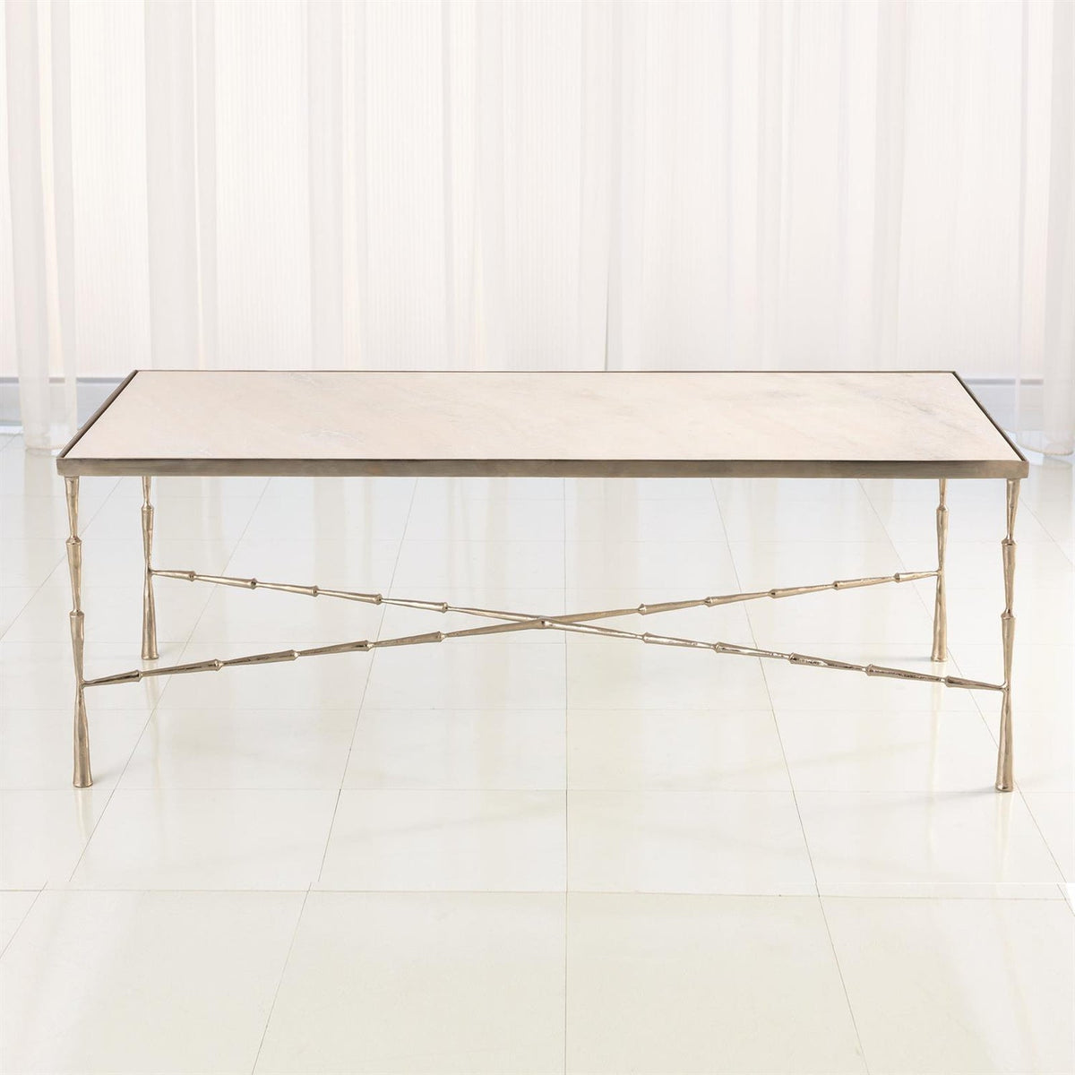 Global Views Brass Spike Cocktail Table with Marble Top