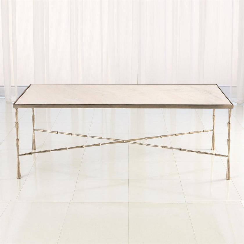 Global Views Brass Spike Cocktail Table with Marble Top