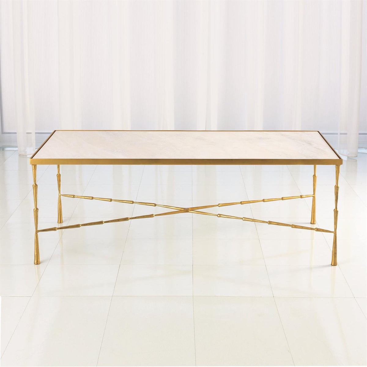 Global Views Brass Spike Cocktail Table with Marble Top