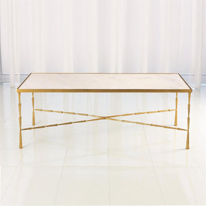 Global Views Brass Spike Cocktail Table with Marble Top