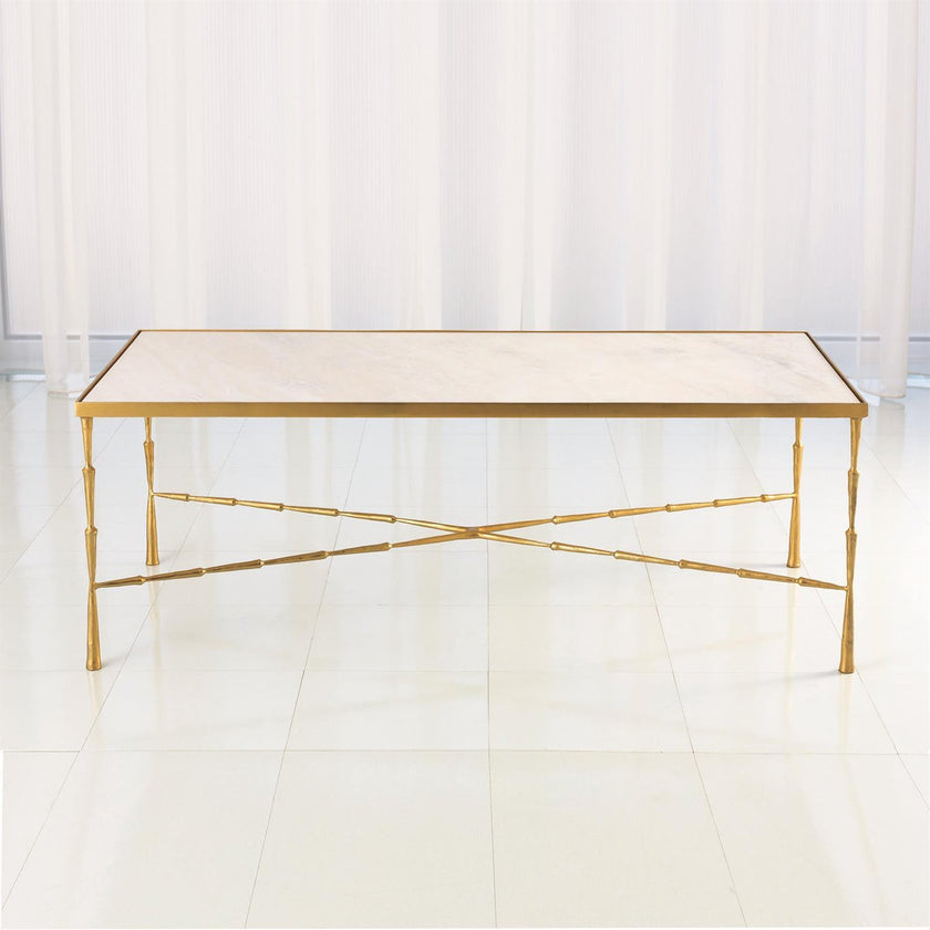Global Views Brass Spike Cocktail Table with Marble Top