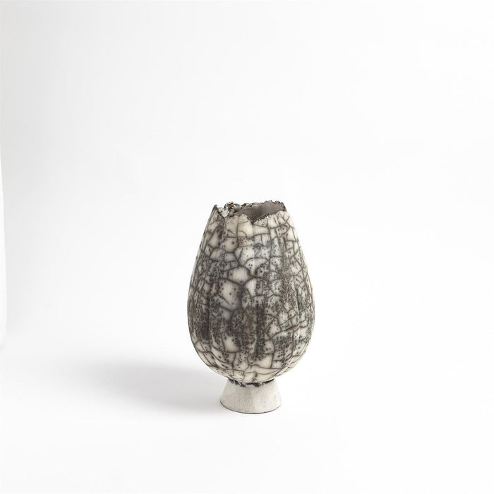 Global Views Crackled Footed Vase-Black Raku