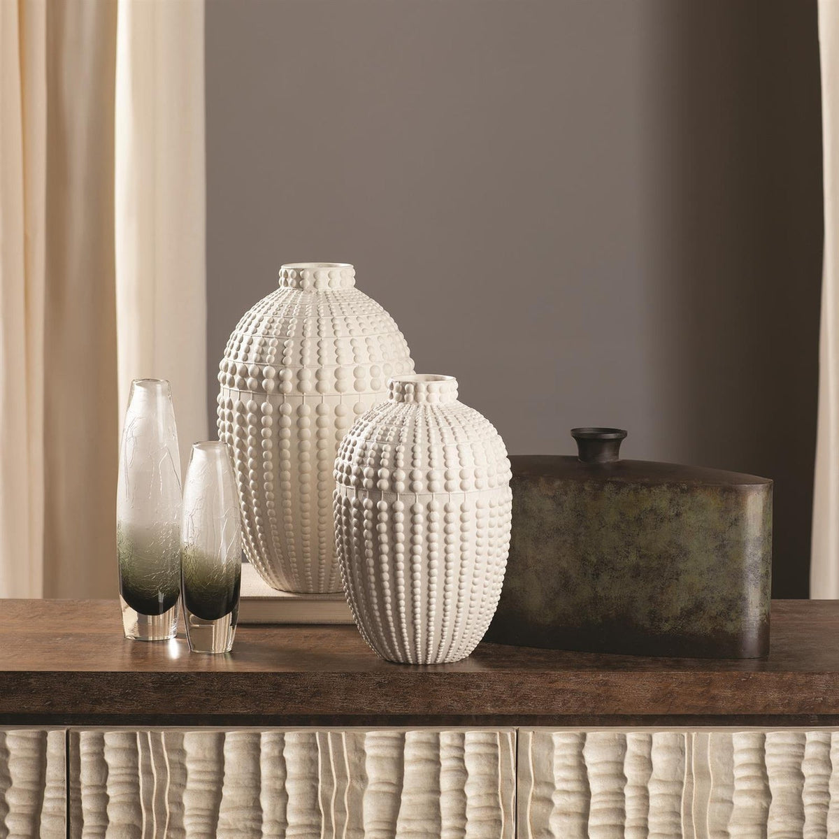 Global Views Rustic White Nail Head Vase
