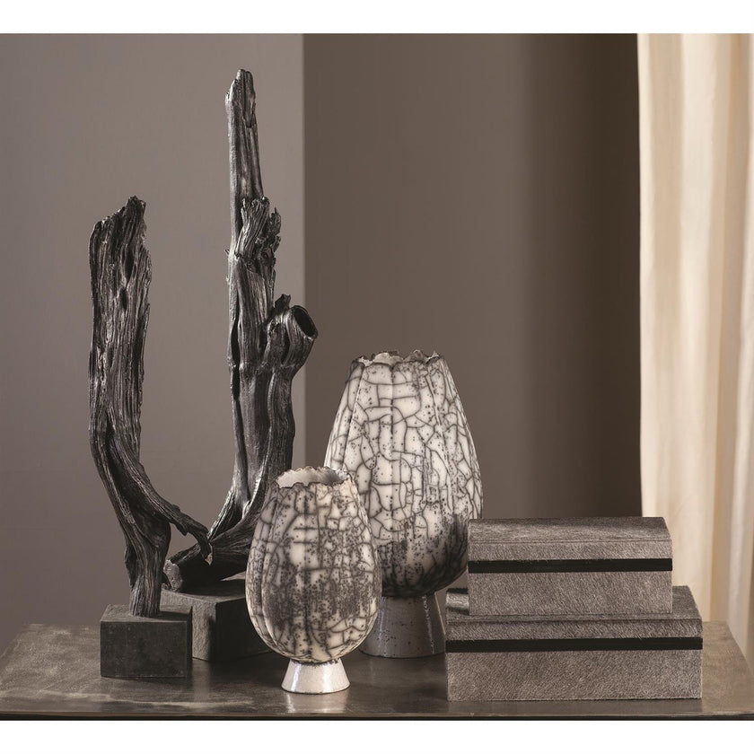Global Views Black Raku Crackled Footed Vase