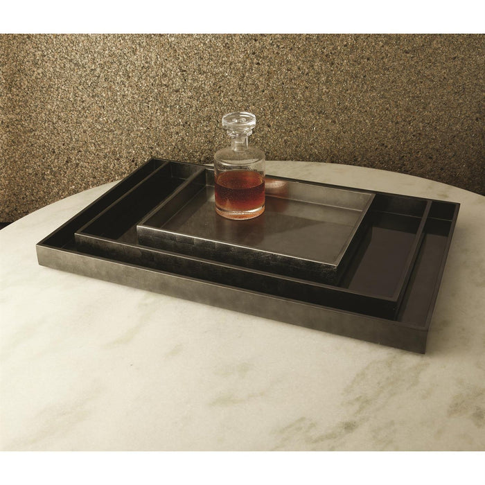 Global Views Gunmetal Silver Leaf Rectangle Tray