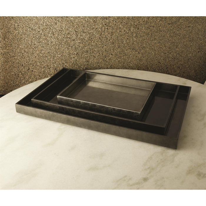 Global Views Gunmetal Silver Leaf Rectangle Tray