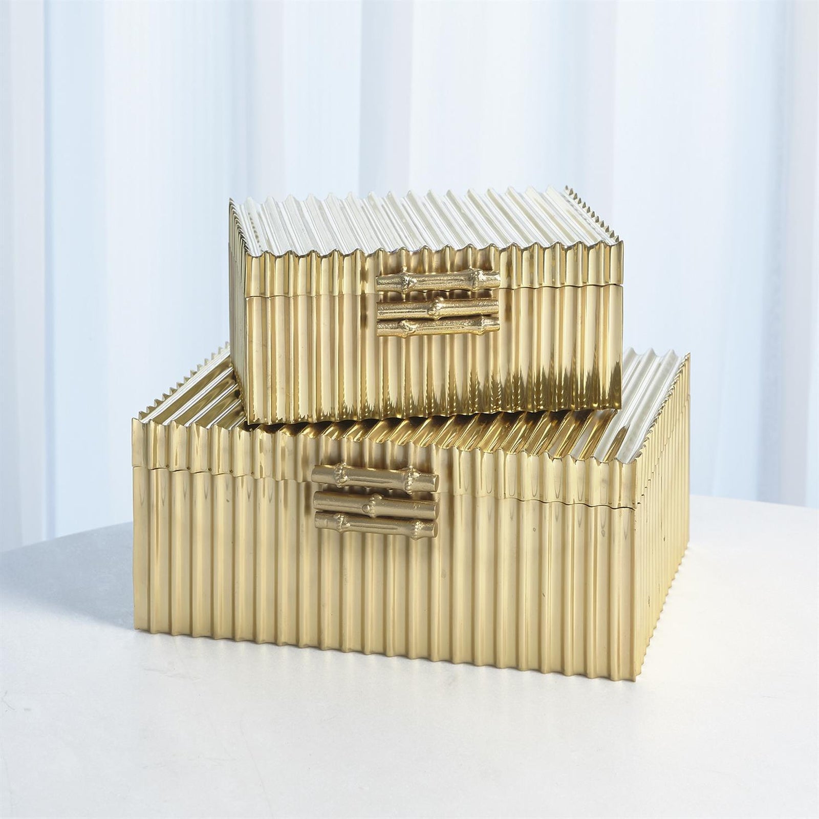Global Views Corrugated Bamboo Box Brass