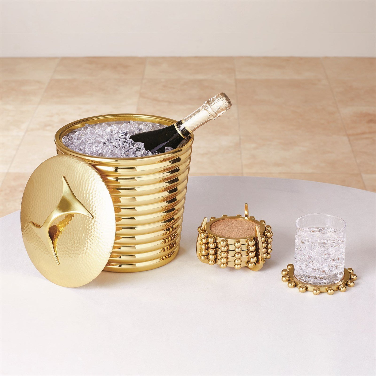 Global Views Starburst Crown Coasters-Brass