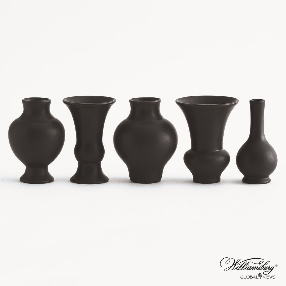 Global Views Matte Black Set of 5 Mini Chinoise Vases