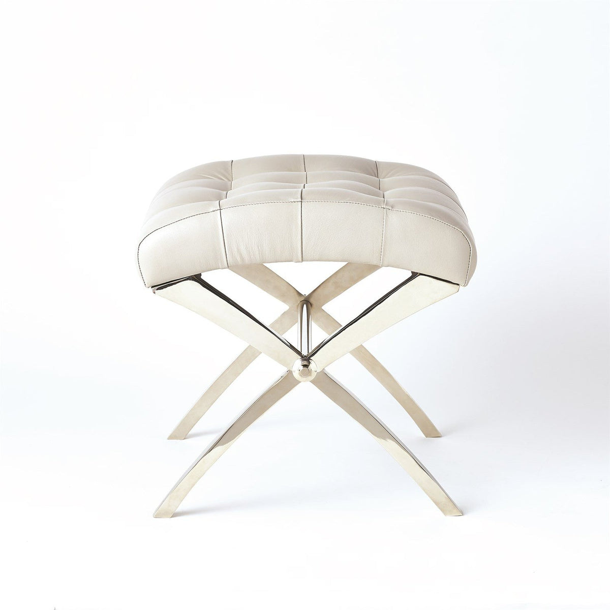 Global Views Nickle Grey Leather Scarlet Stool