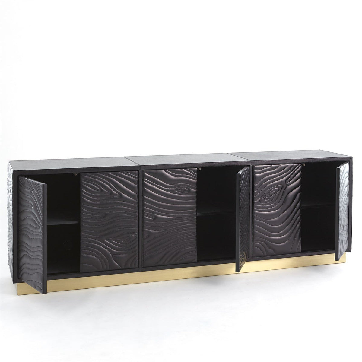 Global Views Charcoal Leather Forest Long Cabinet