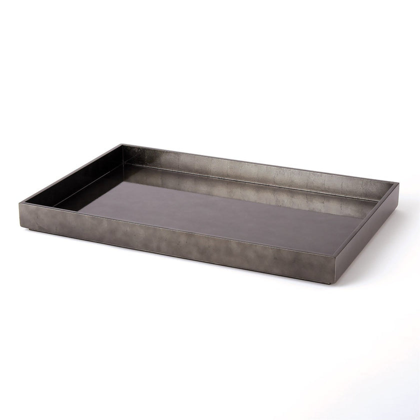 Global Views Gunmetal Silver Leaf Rectangle Tray
