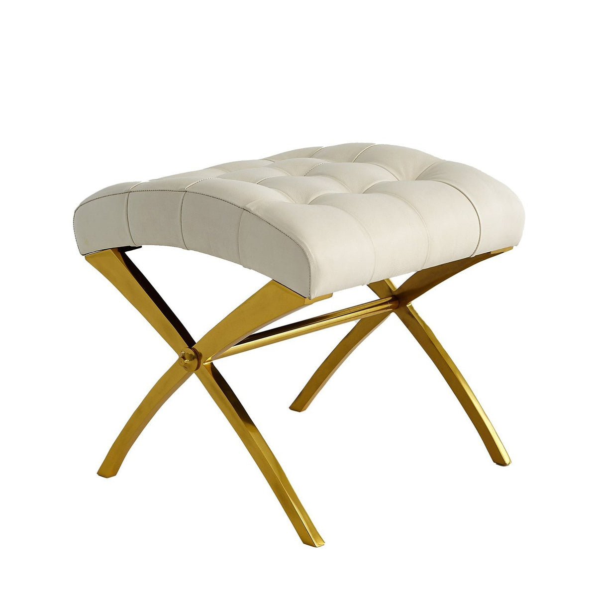 Global Views Nickle Grey Leather Scarlet Stool