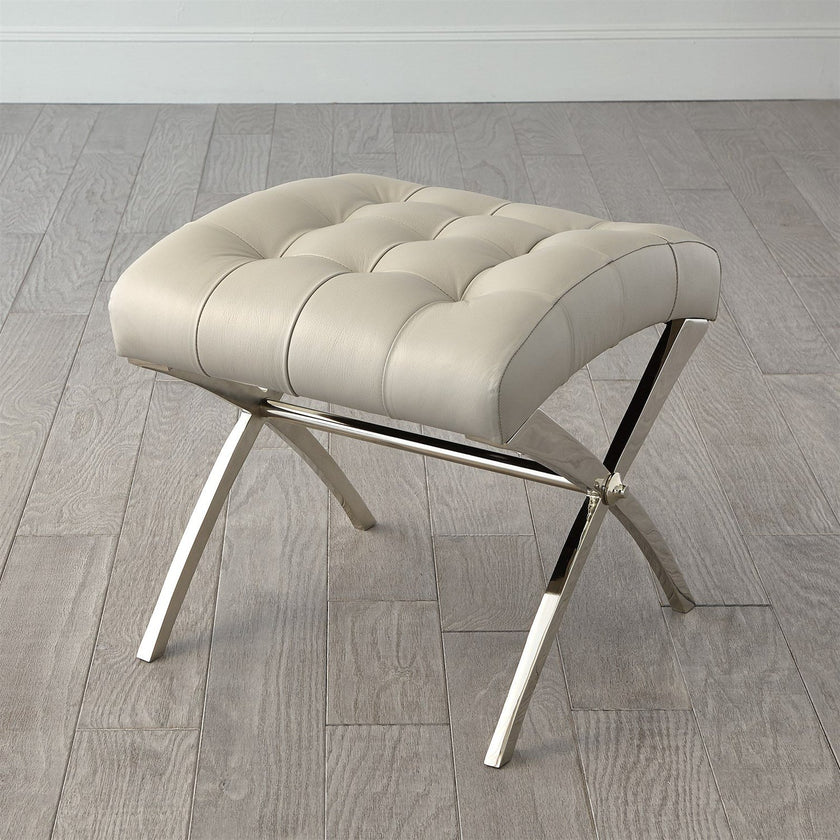 Global Views Nickle Grey Leather Scarlet Stool