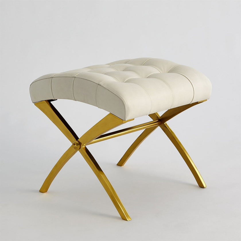 Global Views Nickle Grey Leather Scarlet Stool